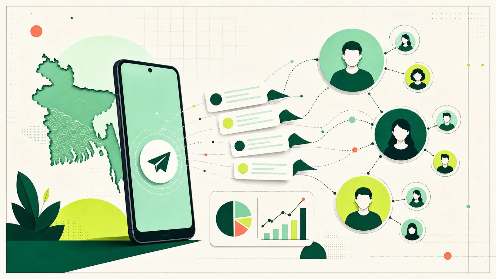 বাংলাদেশে Bulk SMS Marketing: পূর্ণাঙ্গ গাইড বিষয়ক Bartago editorial illustration